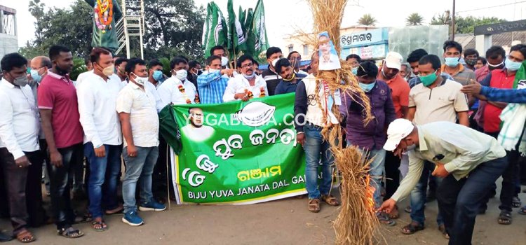 ଛତ୍ରପୁର ରେ ପ୍ରଦୀପ ପାଣିଗ୍ରାହୀଙ୍କ କୁଶପୁତ୍ତଳିକା ଦାହ କଲେ ବିଜେଡି ନେତା ଓ କର୍ମୀ