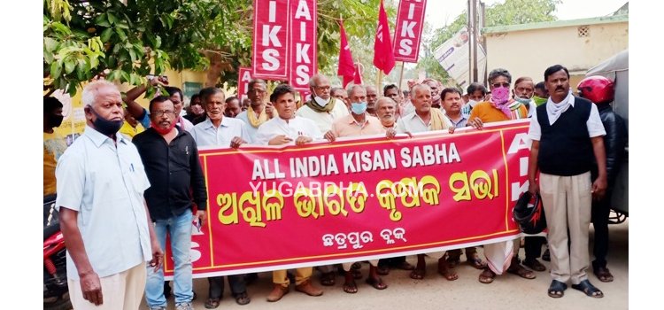 ବିଭିନ୍ନ ଦାବୀ ନେଇ ଅଖିଳ ଭାରତ କୃଷକ ସଭା ପକ୍ଷରୁ ବ୍ଲକ କାର୍ଯ୍ୟାଳୟ ସମ୍ମୁଖରେ ବିକ୍ଷୋଭ
