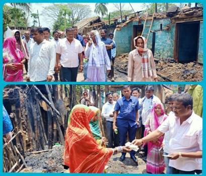 ଅଗ୍ନିକାଣ୍ଡ ବିପନ୍ନ ପରିବାରକୁ ବିଧାୟକଙ୍କ ସହାୟତା