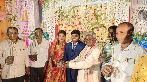 ନିଜ ବିବାହ ଭୋଜିରେ ଅତିଥି ଙ୍କୁ ଗଛ ବାଣ୍ଟିଲେ ନବଦମ୍ପତି